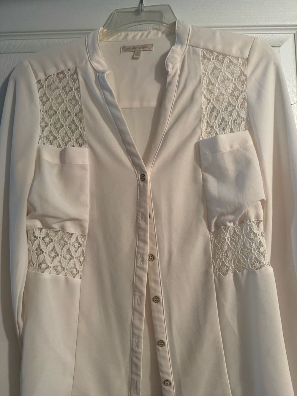 Under Skies Cream Lace-Panel Button Blouse